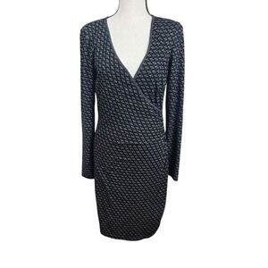 Max Studio Faux Wrap Dress Womens M Black Geometric‎ Long Fall Professional